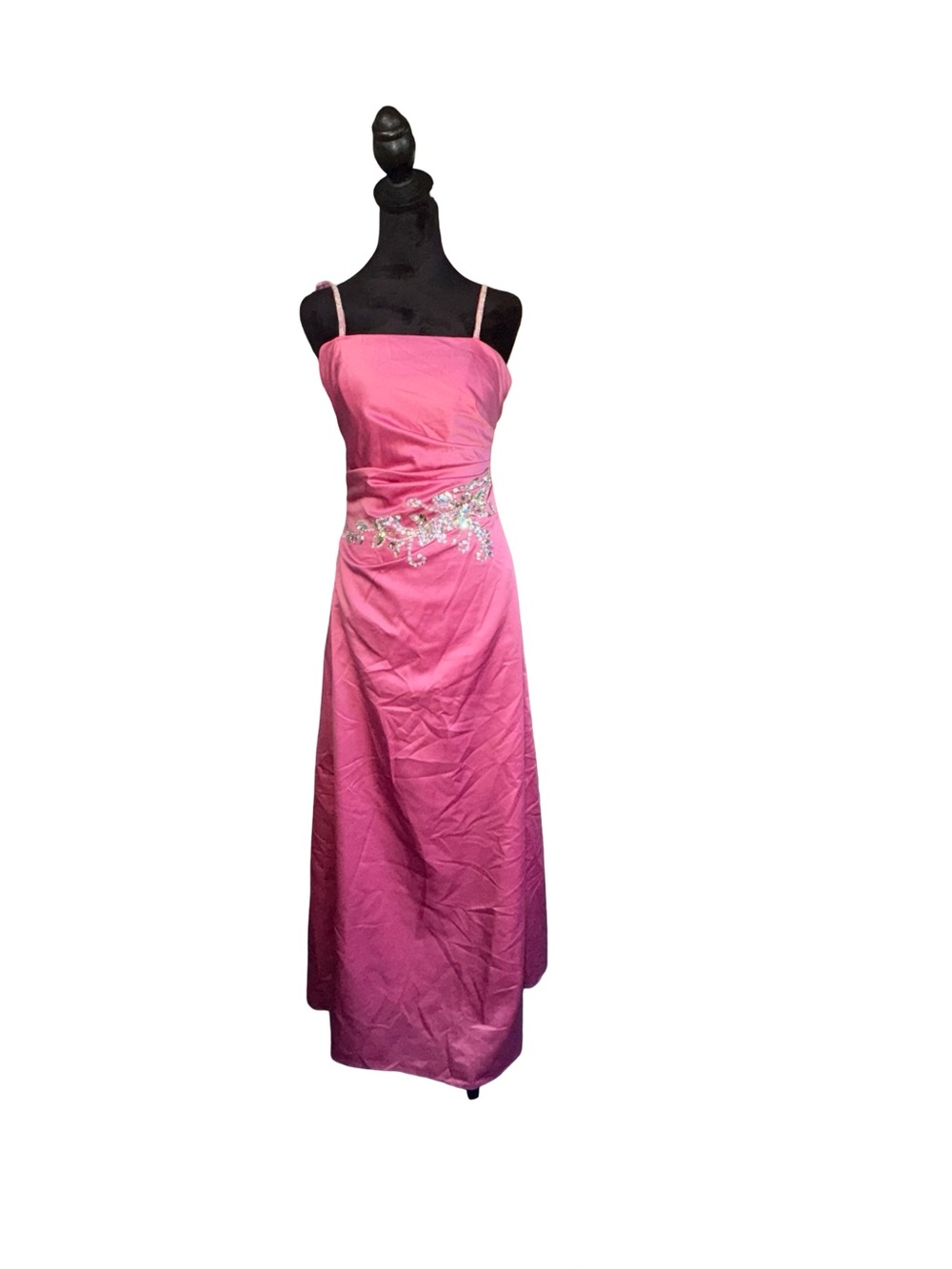 Vintage Y2K Hot Pink Satin Rhinestone Prom Formal Maxi Dress